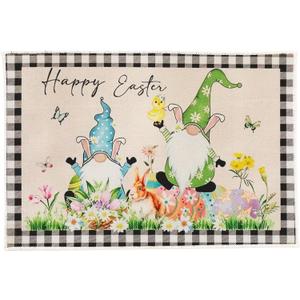 Easter Gnomes Decorative Kitchen Rugs, Spring Happy Easter Egg Bunny Floor Mats Non-Slip Washable Carpet - 16x24 Inch, Black