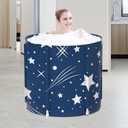 ptlsy Portable Bathtub, Japanese Soaking Bath Tub for Shower Stall, Foldable Bathtub with Thermal Foam, Freestanding, Folding & Soaking Spa Bath Tub with Pillow for Small Spaces (Blue Sky) (Stars)