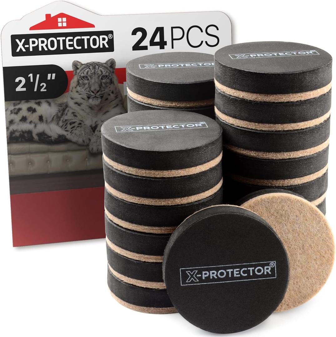 Felt Furniture Sliders Hardwood Floors X-PROTECTOR 24 PCS 2 1/2 inch Furniture Sliders Heavy Duty Felt Sliders Hard Surfaces Move Your Furniture Easily & Safely!
