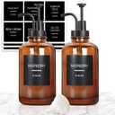 Coffee Syrup Dispenser, Set of 2 Amber Glass Syrup Bottle w. Pump and Labels, 16.9 oz 500ml Glass Syrup Bottle with Pump, Farmhouse Syrup Dispenser for Coffee Bar, Ideal Gift