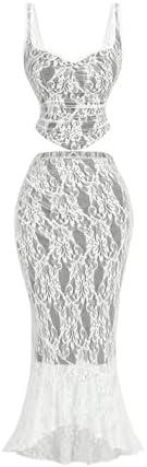 SOLY HUX Women\'s Floral Lace Skirt Set 2 Piece Sleeveless Top and Bodycon Fishtail Skirts Summer Coquette Outfits, Size Small