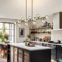 Chandelier,16-Light Black Linear Chandeliers for Dining Room Light 55inch Modern Linear Sputnik Chandelier Large Pendant Lights Kitchen Island Bubble Smoke Gray Glass Globe Kitchen Island Chandelier