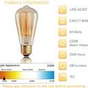 ST64 Incandescent Light Bulbs Antique Edison Light Bulbs 110V 60W 2 Pack,280LM 2200K Amber, Dimmable E26/E27 Base Vintage Bulbs Decorative Incandescent Bulb for Chandeliers Wall Sconces