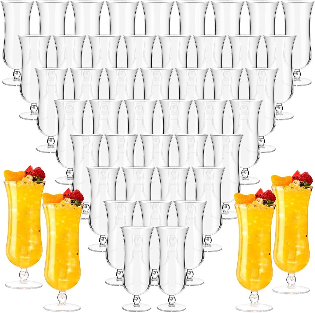 Norme 48 Pack Hurricane Glass Plastic Bulk 15 oz Break Resistant Pia Colada Cocktail Glasses Reusable Acrylic Clear Tulip Drinking Cups for Wedding Spring Summer Party Cocktails Beer Wine Juice, 3.27 x 8.11 x 2.95 inches