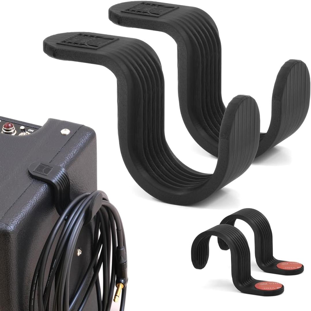 Strumland Music Cable Organizer Set (2-Pack)  Peel-and-Stick Guitar Cable Holder & Studio Cable Hook with Upgraded 3M Adhesive for Desks, Amps & Surfaces (Black)