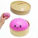 Dumpling Squishies,Glitter Dumpling Mystery Box,Colorful Dumplings Sensory Toy, Cute Asian Food Shape, with Food Steamer Stretchy Desk Toys, Soft Squeeze Decompression Dough (Pink)