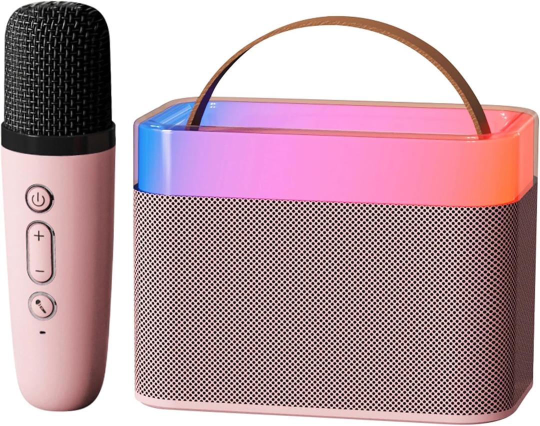 Mini Karaoke Machine for Kids, Portable Karaoke Machine with 1 Wireless Microphone Colorful Lights - Gifts Toys for Girls Boys Ages7, 8, 9, 10, 12+(Pink)