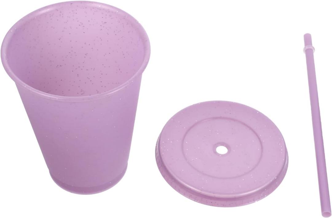 Toyvian 1pc Plastic Straw Cup for Boys and Girls Safe and Practical Water Drinking Bottle for School and Outdoor Use Easy to Clean (12X10.2CM, Purple)