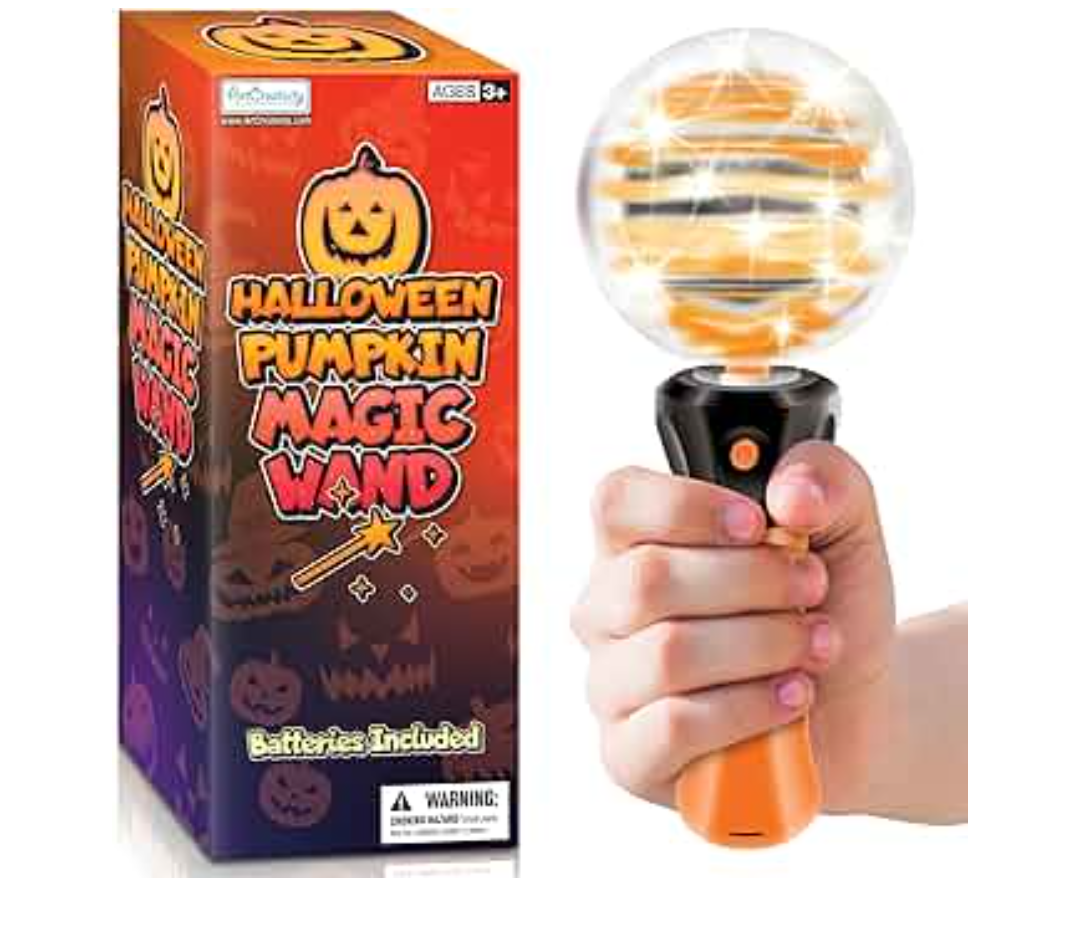 ArtCreativity Light Up Halloween Pumpkin Magic Wand Toy, Jack-O-Lantern Light Up Toys For Kids, with Light Up & Spinning Effects, Halloween Costume Prop and Gift for Kids, Unique Halloween Party Favor