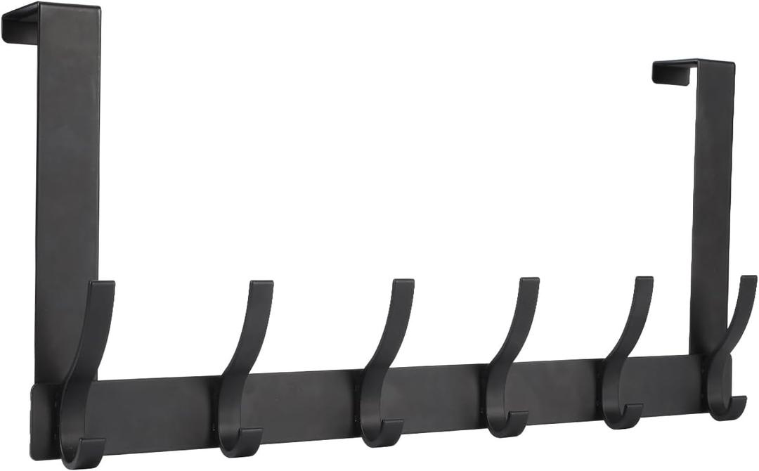 Optish Over The Door Hooks, Door Hanger Hooks for Hanging, Over The Doors Towel Racks for Bathroom with 12 Coat Hook, Coat Rack Dorm Essentials Bathroom Accessories 1 Pack, Black
