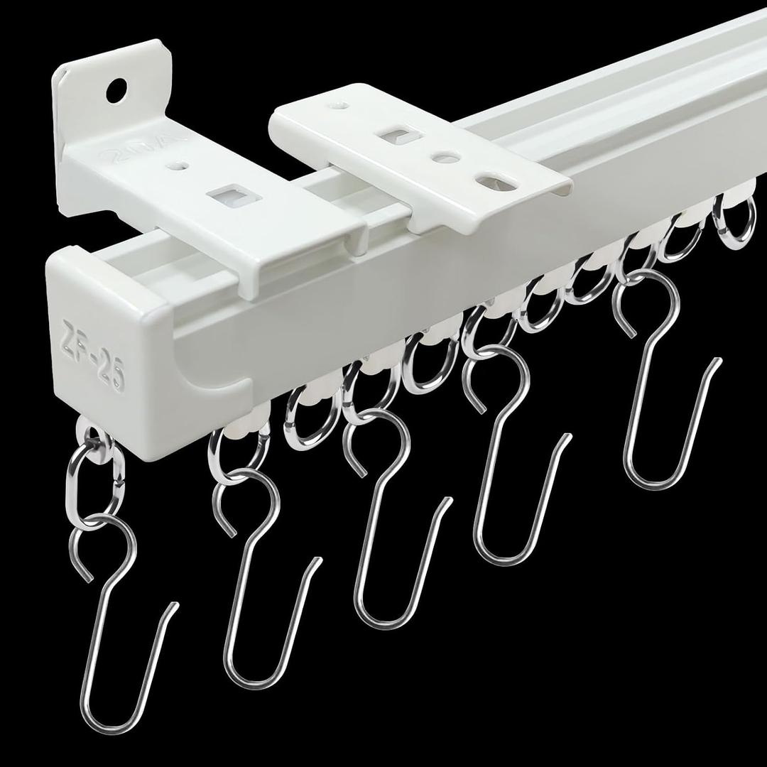 Curtain Tracks Ceiling Wall Mounted Room Divider Curtain Rods Track Ceiling Curtain Track or Wall 6 FT with Hooks Curtain Tracks White Suitable for Living Room Bedroom Bathroom