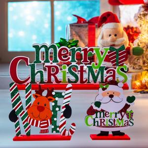 3 PCS Christmas Wooden Table Decoration, Reindeer Snowman Merry Christmas for Tabletop Decor Indoor Decoration, Xmas Centerpiece Tray Decor for Farmhouse Home Winter Holiday Party Dinner Party