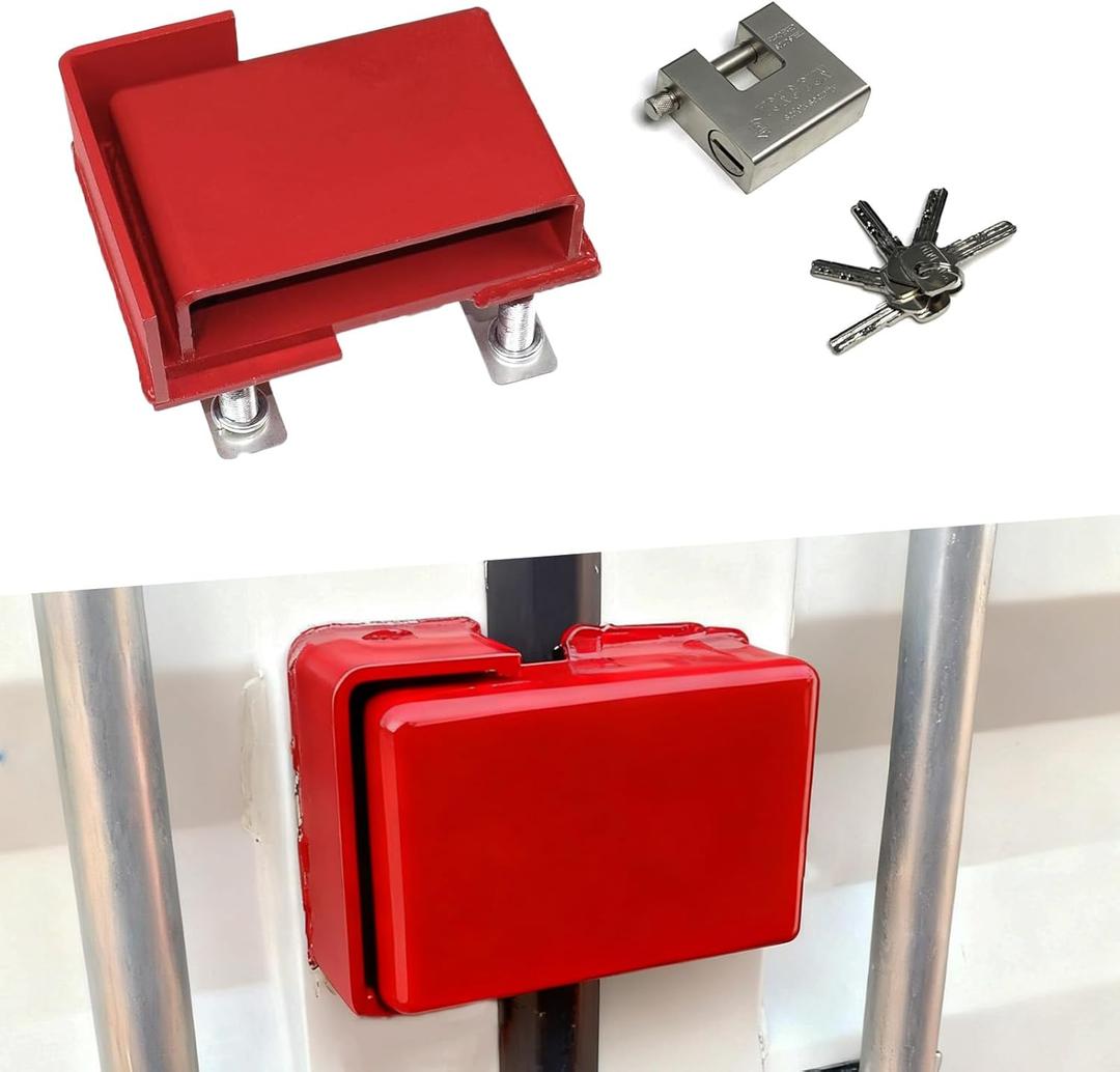 Shipping Container Lock box, Protection Device Heavy Duty Bolt-on Security Accessories with Padlock & 5 Keys (Red)