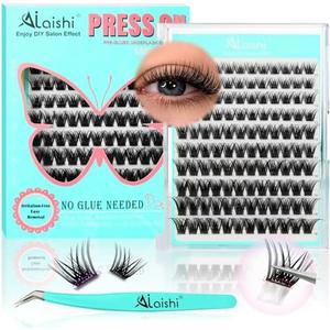 AILAISHI No Glue Needed Lashes, Self Adhesive Eyelashes, DIY Lash Cluster Extensions Kit 10‑18mm,120pcs Fluffy D Curl Soft Natural Lashes with Tweezers–Fake Cat Eye Wispy Individual Clusters 1-5-L