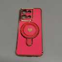 for Motorola Moto G 5G 2025 Love Heart Kickstand Case with 2X Screen Protector: Luxury Plated Gold Edge Slim Soft TPU Shockproof Protection Case Cover for Moto G 5G 2025 (Hot Pink)