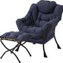 Tiita Modern Large Accent Chair with Ottoman, Navy, Comfy Leisure Sofa Armchair with Ottoman, Reading Chair with Footrest for Bedroom, Living Room, Dorm Rooms