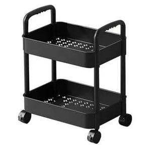 LIWNYRK 2 Tier Rolling Cart with Wheels for Under Desk Storage & Pantry Storage, Large Capacity Laundry Room & Makeup Organizer, Sturdy Kitchen Utility Cart for Small Space with 2Hooks, Black