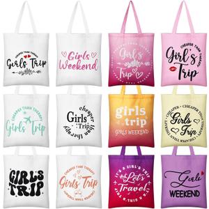 Paterr 12 Pcs Girls Weekend Trip Bags Friend Trip Gifts Favors for Women 2026 Canvas Tote Girls Weekend Beach Bags Friendship Travel Favors for Bestie Female Bachelorette Galentines Day