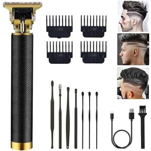 PXLISIE Professional Cordless Hair Clipper and Trimmer for Men, T Blade Zero Gapped Rechargeable Beard Shaver, Hair Cutting Kit With Ear Spoon Tool Set, Black