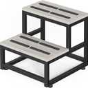 LIANTRAL Step Stool for Adults & Kids, Heavy Duty Wooden Stepping Stools, Bedside Foot Stool with 500lbs Load Capacity, Non-Slip 2 Step Stool for Bed, Kitchen, RV - Gray