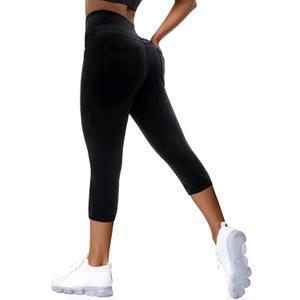 VOOVEEYA Curvy Womens Leggings, High Waisted Yoga Pants with Back Pockets, Tummy Control - Buttery Soft - Stretchy (Fit Type: Capri-19 Inseam, Size: X-Large)