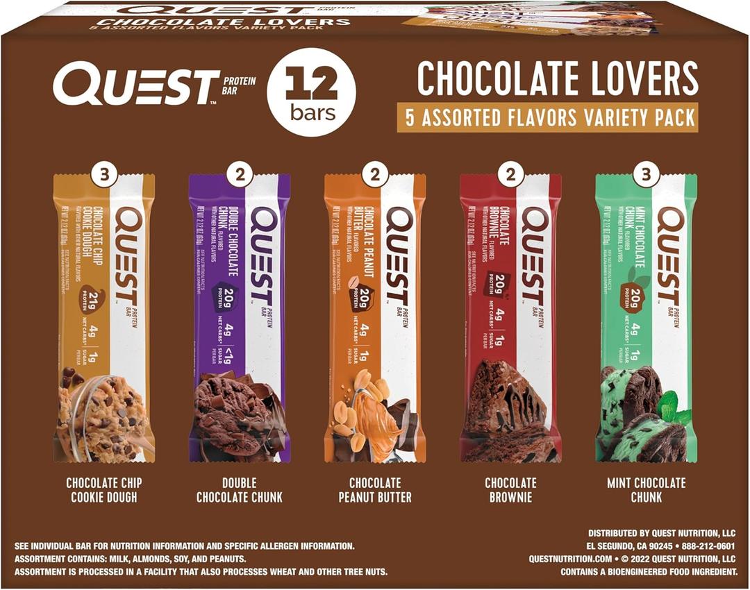 Quest Nutrition Chocolate Lovers Variety Pack, High Protein, Low Carb, Gluten Free, Keto Friendly, 12 Count, BBD 08/30/26