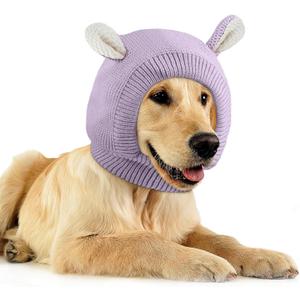 Quiet Ears for Dogs, Neck 14.96 Inch, Dog Ear Muffs Noise Protection Knitted Head Wrap Pet Hats for Medium to Large Pets(Light Purple)