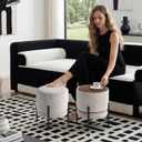 Get Set Style Multifunctional Ottoman with Side Table, Soft Round Footrest Stool, Vanity Stool with Metal Legs, Modern Decorative Furniture Vanity Chair for Makeup Room, Bedroom, Living Room