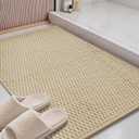 Color&Geometry Woven Chenille Bathroom Rugs Absorbent Non Slip, 24"x36" Light Yellow Bath Mat Washable, Large Bathroom Mat Quick Dry, Thin Bath Rugs Fit Under Door