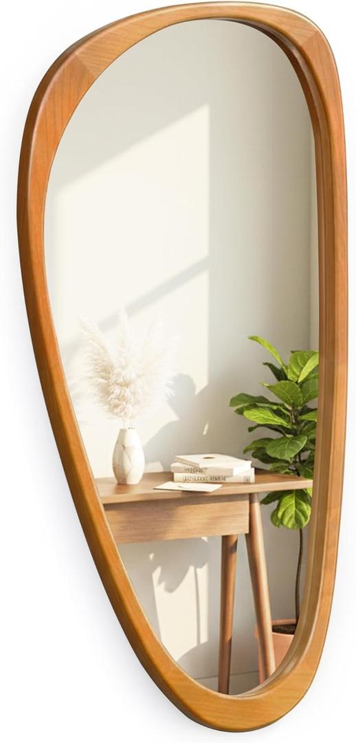 Pocetry Irregular Asymmetrical Wall Mirror 48"24" with Solid Wood Frame, Organic Mid-Century Modern Decorative Full-Length Wall Mirror for Living Room, Entryway, Bedroom & Bathroom (Walnut)