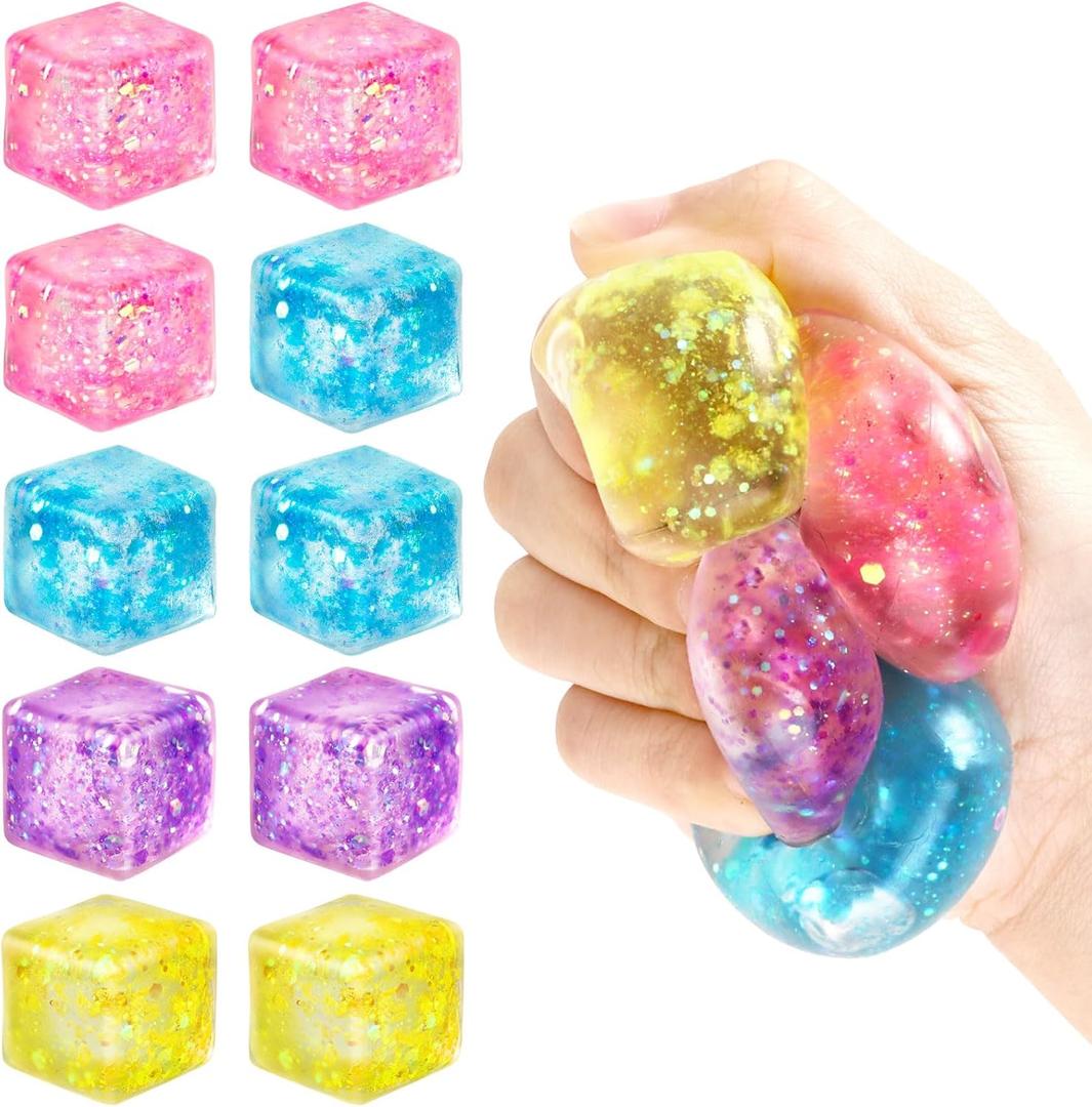 Hooqict 10Pcs Stress Cube Squishy Stress Balls Ice Cube Sensory Squeeze Toys Squishy Fidget Cube Mini Squishies for Kids Teens Adults Stress Relief Classroom Home Office