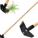 Garden Hoe with Long Bamboo Handle, 2 in 1 Weed Puller Tool&Manual Weed Remover, Weed Rake&Grabber, Gardenia Heavy Duty Uprooting Tool for Yard, Lawn and Garden, 49Inch