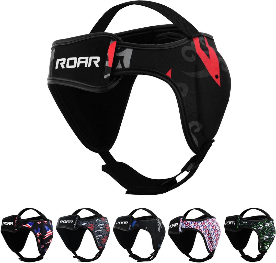 ROAR-INT Wrestling Headgear Men BJJ Ear Guard Protection MMA Grappling Cauliflower Helmet (One Size, Eagle-Red (Pack-1))