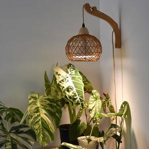 Bstrip Hanging Grow Lights for Indoor Plants, 18W Full Spectrum, Boho Rattan Lantern Shade, 3800K Wall-Mounted Decorative Plant Light with 9.8FT Power Cord, Ideal for Tall Plants, Flowers