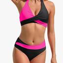 TASHEHE Women's Bikini Set High Waisted Twist Swimsuit Colorblock Halter Two Piece Bathing Suit XL