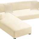 Sectional Couch Covers 2-Piece Softness L Shaped Sofa Cover Super Stretch L-Type Couch Slipcover with 2Pcs Pillowcases Sofa Slipcover 3 Seater + 3 Seater Furniture Protector (Cream White)