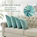 2 x Krifey Throw Pillow Covers Velvet Decorative Square Pillowcase Soft Cushion Case for Couch Bedroom 16x16 Inch Aqua Green, Pack of 2