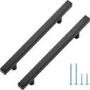 5 Pack Matte Black Cabinet Handles with 5 Inch (128 mm) Hole Center, Square Kitchen Hardware for Cabinets & Drawers, Stainless Steel Pulls, 7-3/8 Inch Overall Length