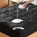Premium 100% Waterproof Queen Mattress Topper, Breathable Mattress Pad, Rayon from Bambo Bed Protector, Deep Pocket Sheet Cover 8"-21" (Black)