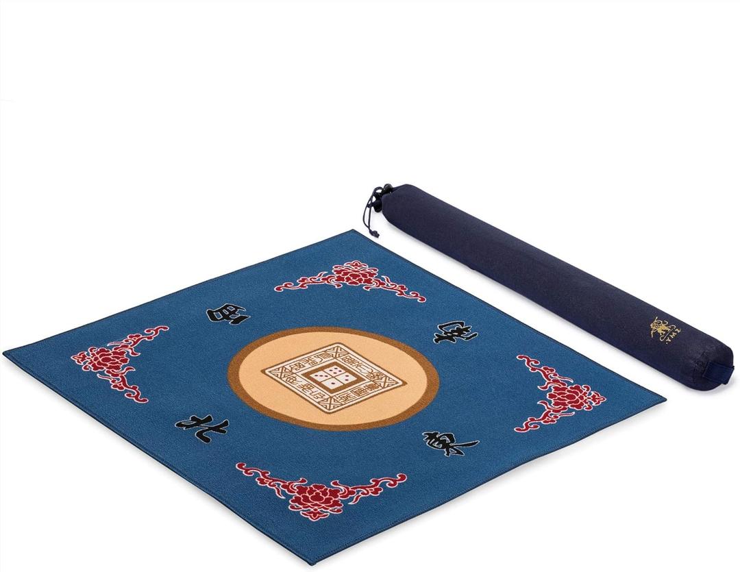Yellow Mountain Imports Table Cover for Mahjong, Poker, Card Games, Board Games, Tile Game, and Dominoes - 31.1 Inches - Roll-up Gaming Mat with Carrying Bag (Blue)