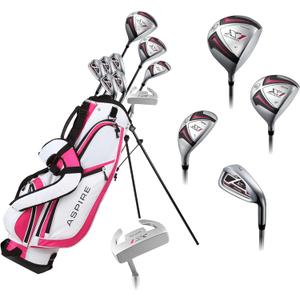 Aspire X1 Ladies Complete Right Handed Golf Club Set | Complete Regular & Petite Womens Golf Clubs Set | with 3 HC's, Lightweight Shafts & Spacious Stand Bag w/Storage Pockets & Dual Carrying Straps