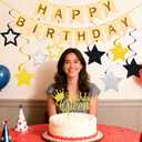 Gold Happy Birthday Banner with Gold Queen Cake Toppers and Hanging Vortex for Girls Women Birthday Party Decorations Supplies