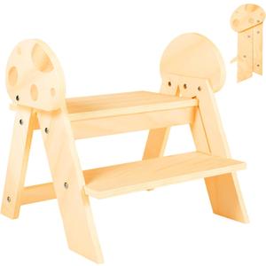 Wooden Toddler Step Stool, 2-Step Foldable Stool for Kids with Non-Slip Surface, Baby Bathroom Stool for Potty Training, Bathroom Sink, Kitchen Counter with Cute Mushroom Design, Natural