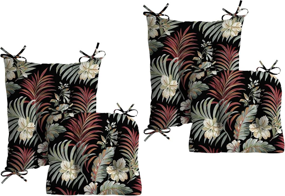 Arden Plush Indoor/Outdoor Rocking Chair Cushion Set, 2 Pack, 20 x 18, Water Repellent, Fade Resistant, Tufted Cushion for Rocking Chairs Simone Black Tropical