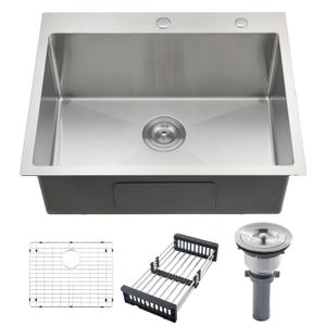 WMXQX 25x22 Drop In Kitchen Sink, 25 Inch Drop In Utility Sink Top Mount Outdoor Sink 18 Gauge Stainless Steel Brushed Nickel Single Bowl Kitchen Sinks with Drain