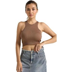 Lmprint Women's Ribbed Crop Tank Top, Sleeveless Racerback, Square Neck, Black, Fitted, Size: L/XL