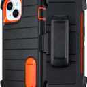 Case for iPhone 14 Case with Clip Belt, Heavy Duty Military Grade Drop iPhone 14 Cases Protective for iPhone 14Case Orange 6.1"(Black+Orange)