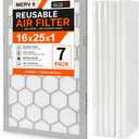 16x25x1 MERV 8 Air Filter,AC Furnace Air Filter,Reusable ABS Plastic Frame, 7 Pack Replaceable Filter Media (Actual Size: 15 3/4" x 24 3/4" x 3/4")