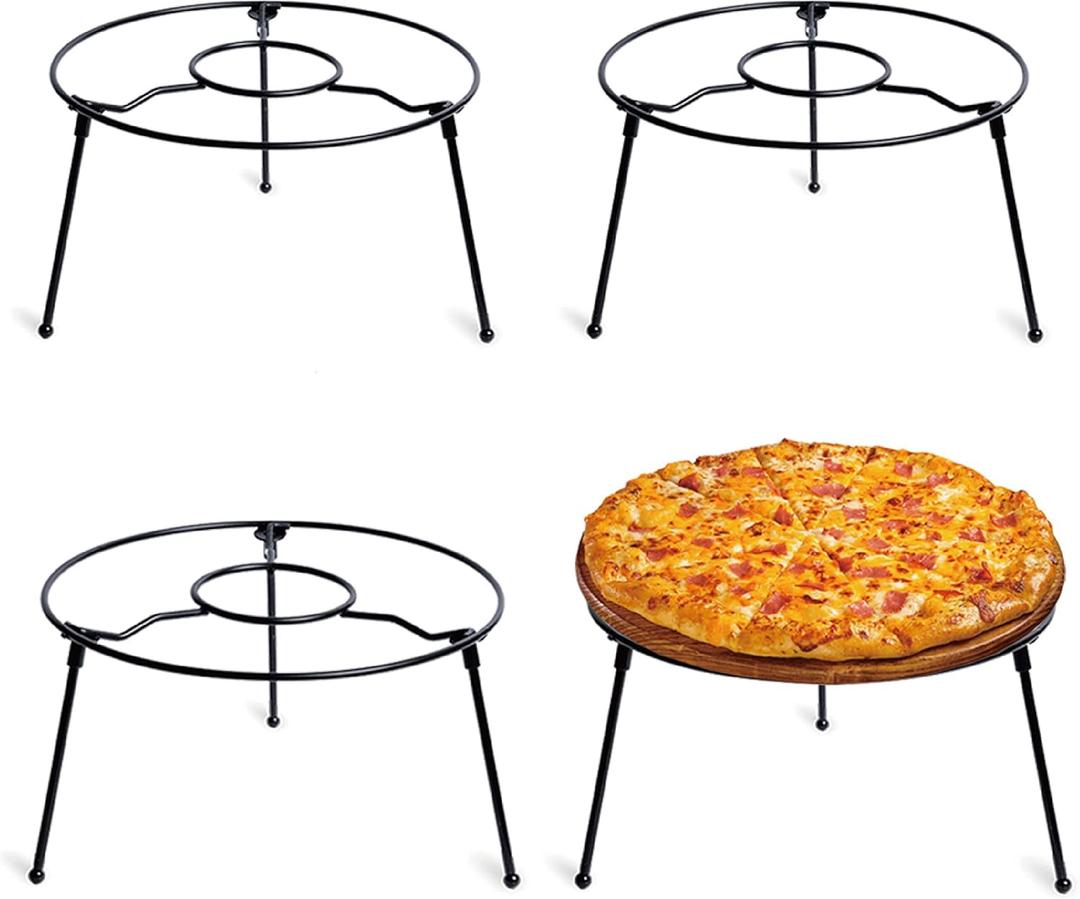 HOHIYA 4 Pack 9" Pizza Stand Riser Display Heavy Duty Metal Food Holder for Pizza Cake Dessert & Buffet Table Space Saving Serving Platter Stand, Non-Slip, Black