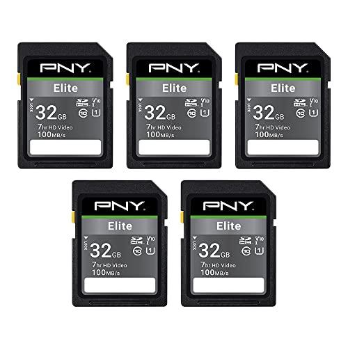 PNY 32GB Elite Class 10 U1 V10 SDHC Flash Memory Card - 100MB/s Read, Class 10, U1 Full HD, UHS-I, Full Size SD (Pack of 4)